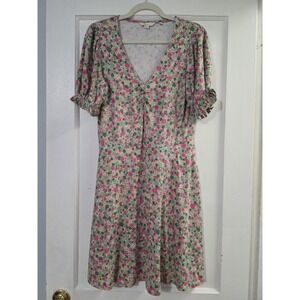 Boden green and pink  floral‎ short puffy sleeve knee length dress Size US8/UK12
